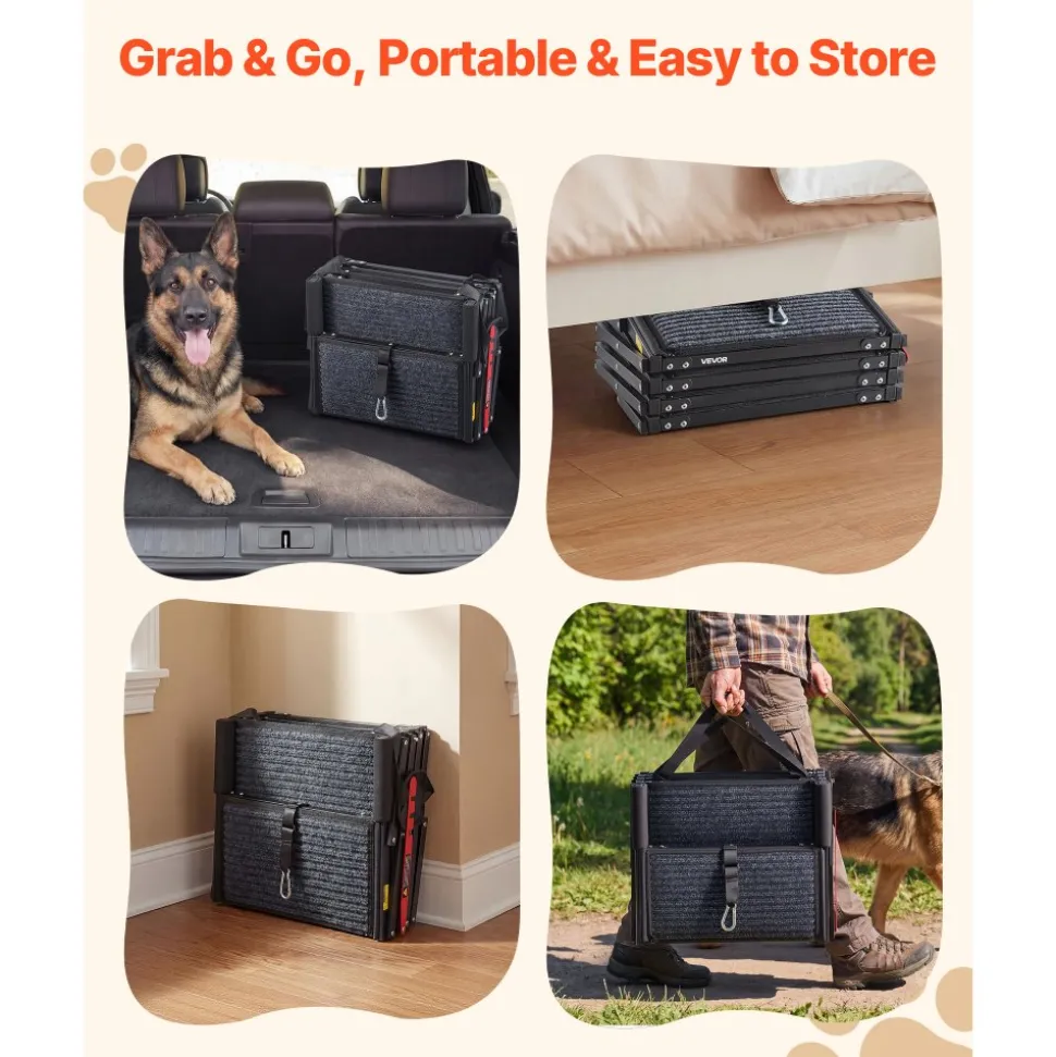 VEVOR Dog Stairs for Car, 4 Steps Extra Wide Foldable Dog Ramp for Large Dogs with Non-Slip Rug Surface, Portable Lightweight Pet Ladder for Car, SUV, Truck, High Beds, Sofas, Support up to 200 lbs