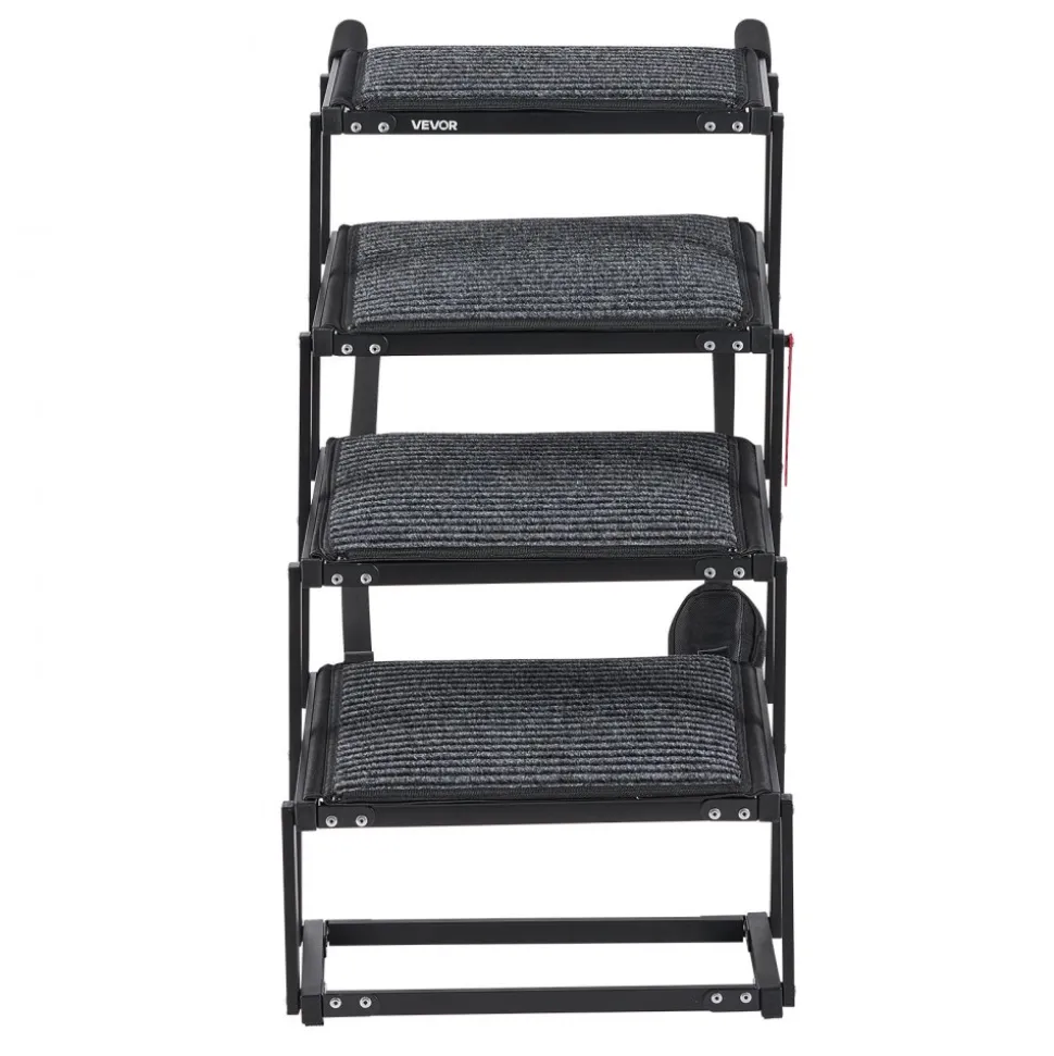 VEVOR Dog Stairs for Car, 4 Steps Extra Wide Foldable Dog Ramp for Large Dogs with Non-Slip Rug Surface, Portable Lightweight Pet Ladder for Car, SUV, Truck, High Beds, Sofas, Support up to 200 lbs