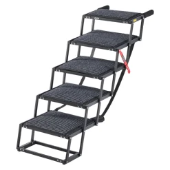 VEVOR Dog Stairs for Car, 5 Steps Extra Wide Foldable Dog Ramp for Large Dogs with Non-Slip Rug Surface, Portable Lightweight Pet Ladder for Car, SUV, Truck, High Beds, Sofas, Support up to 200 lbs