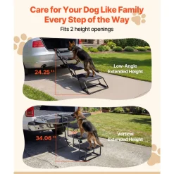VEVOR Dog Stairs for Car, 4 Steps Extra Wide Foldable Dog Ramp for Large Dogs with Non-Slip Surface, Portable Lightweight Pet Stairs Ladder for Car, SUV, Truck, High Bed, Sofa, Support up to 250 lbs