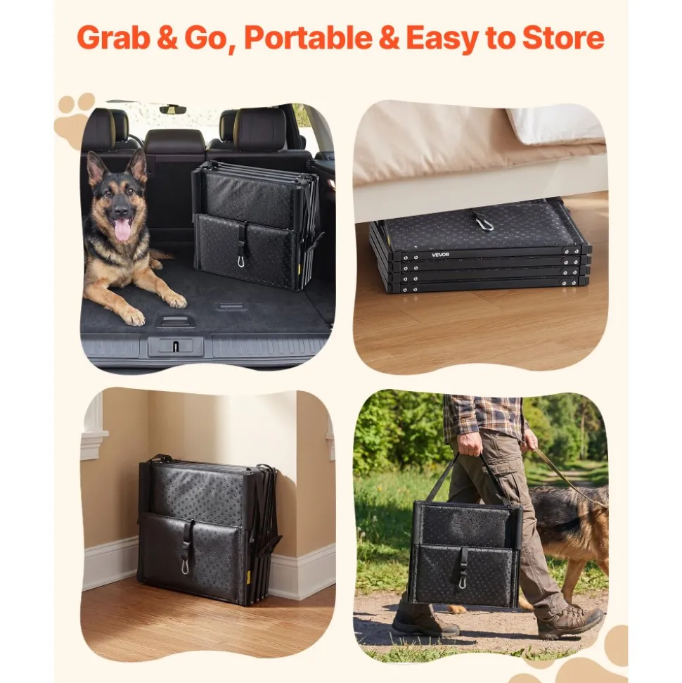 VEVOR Dog Stairs for Car, 4 Steps Extra Wide Foldable Dog Ramp for Large Dogs with Non-Slip Surface, Portable Lightweight Pet Stairs Ladder for Car, SUV, Truck, High Bed, Sofa, Support up to 250 lbs