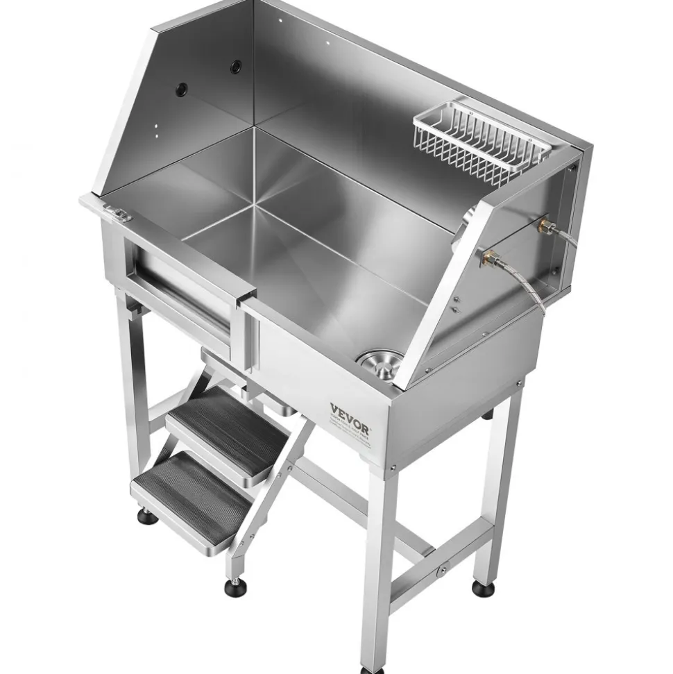 VEVOR 34" Dog Washing Station, Stainless Steel Pet Grooming Tub Bathtub, Professional Dog Wash Sink with Shower, Faucet, Soap Holder, Non-Slip Stairs Easy-Clean Design for Small Pets Cats (Left Door)