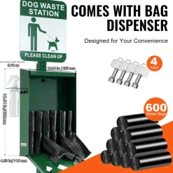 VEVOR Dog Waste Station with Hand Wash Bottle, Commercial Dog Poop Station, 11.5 Gallons Pet Waste Bin with 50 Can Liners, Bag Dispenser & 600 Waste Bags, Outdoor Dog Waste Disposal System for Backyard