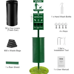 VEVOR Dog Waste Station with Hand Wash Bottle, Commercial Dog Poop Station, 11.5 Gallons Pet Waste Bin with 50 Can Liners, Bag Dispenser & 600 Waste Bags, Outdoor Dog Waste Disposal System for Backyard