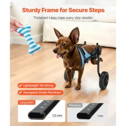 VEVOR Dog Wheelchair for Back Legs, Adjustable 2 Wheels Pet Wheelchair, Lightweight  Dog Cart with Shock-Absorbing Wheels, Mobility Support Wheel Chair for Disabled Injured Dogs up to 22lbs , X-Small