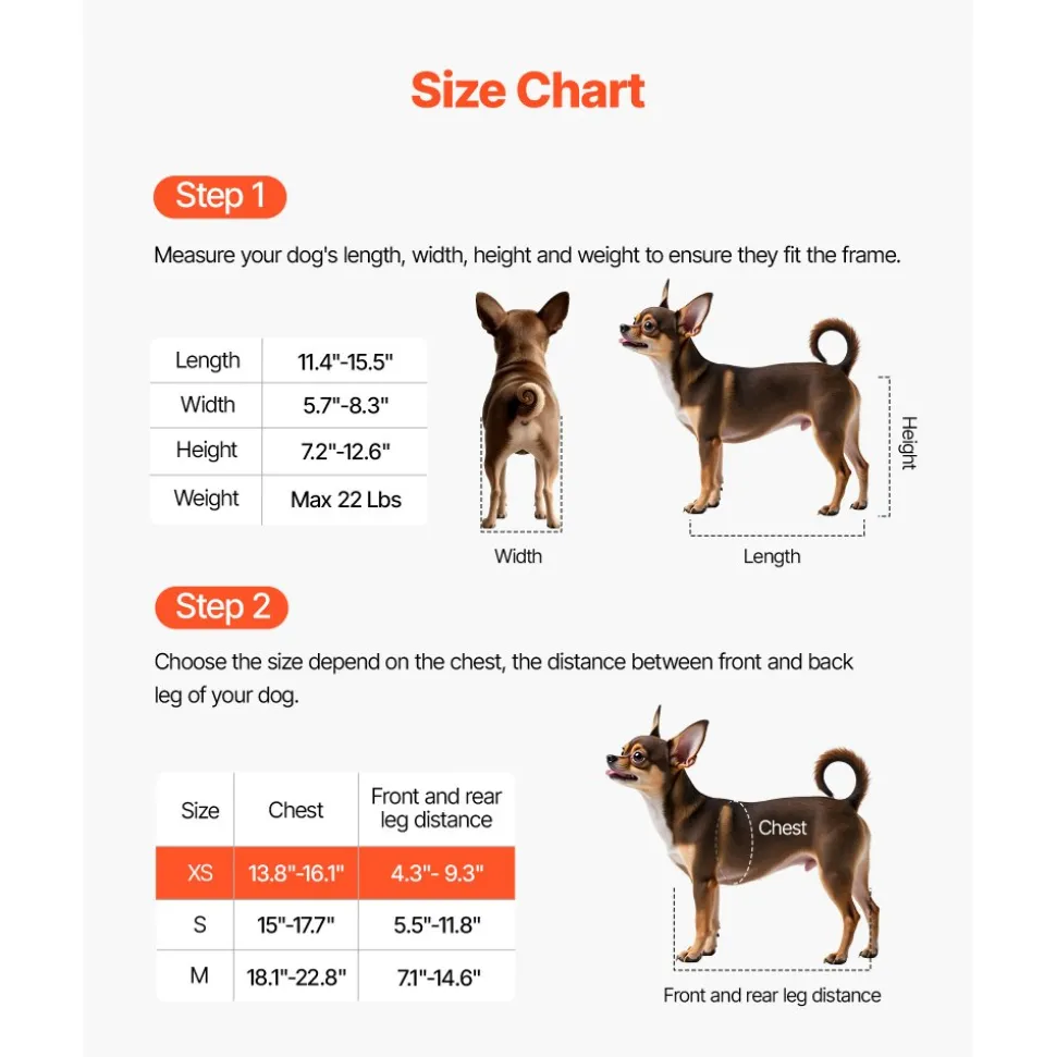 VEVOR Dog Wheelchair for Back Legs, Adjustable 2 Wheels Pet Wheelchair, Lightweight Dog Cart with Shock-Absorbing Wheels, Mobility Support Wheel Chair for Disabled Injured Dogs up to 22lbs , X-Small
