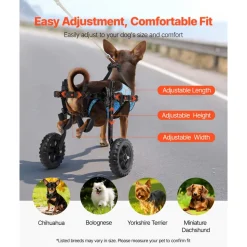 VEVOR Dog Wheelchair for Back Legs, Adjustable 2 Wheels Pet Wheelchair, Lightweight Dog Cart with Shock-Absorbing Wheels, Mobility Support Wheel Chair for Disabled Injured Dogs up to 22lbs , X-Small
