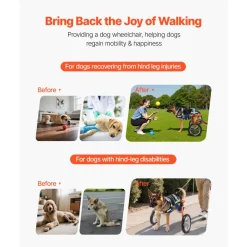 VEVOR Dog Wheelchair for Back Legs, Lightweight 2 Wheels Pet Wheelchair, Height, Width & Length Adjustable, Dog Cart with Shock-Absorbing Wheels, for Injured, Disabled Dogs 48-88 lbs, Large