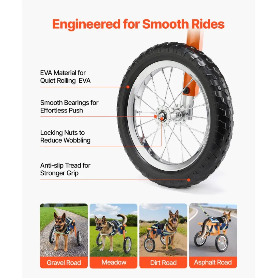 VEVOR Dog Wheelchair for Back Legs, Lightweight 2 Wheels Pet Wheelchair, Height, Width & Length Adjustable, Dog Cart with Shock-Absorbing Wheels, for Injured, Disabled Dogs 48-88 lbs, Large