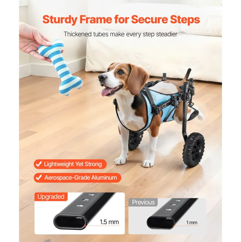 VEVOR Dog Wheelchair for Back Legs, Adjustable 2 Wheels Pet Wheelchair, Lightweight Dog Cart with Shock-Absorbing Wheels, Mobility Support Wheel Chair for Disabled Injured Dogs up to 22lbs, Small