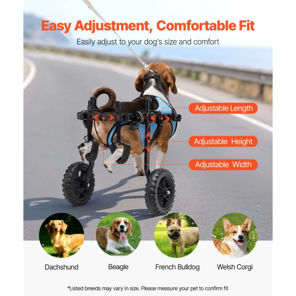 VEVOR Dog Wheelchair for Back Legs, Adjustable 2 Wheels Pet Wheelchair, Lightweight Dog Cart with Shock-Absorbing Wheels, Mobility Support Wheel Chair for Disabled Injured Dogs up to 22lbs, Small