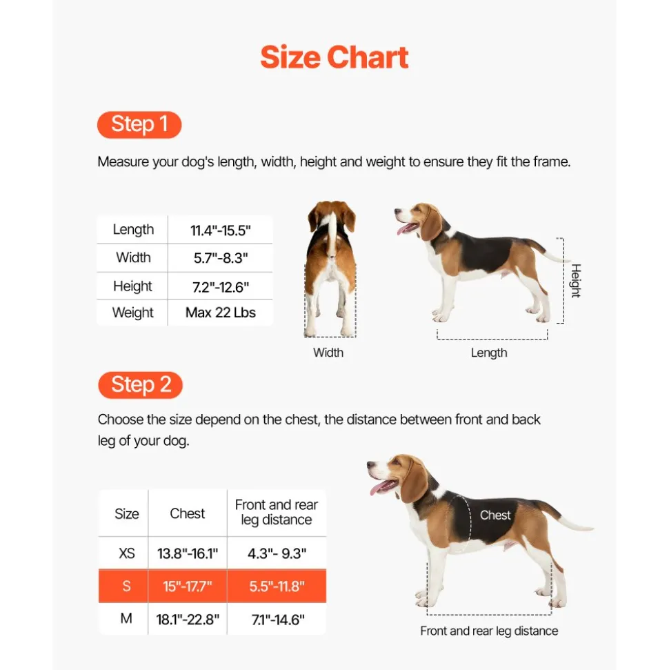 VEVOR Dog Wheelchair for Back Legs, Adjustable 2 Wheels Pet Wheelchair, Lightweight Dog Cart with Shock-Absorbing Wheels, Mobility Support Wheel Chair for Disabled Injured Dogs up to 22lbs, Small