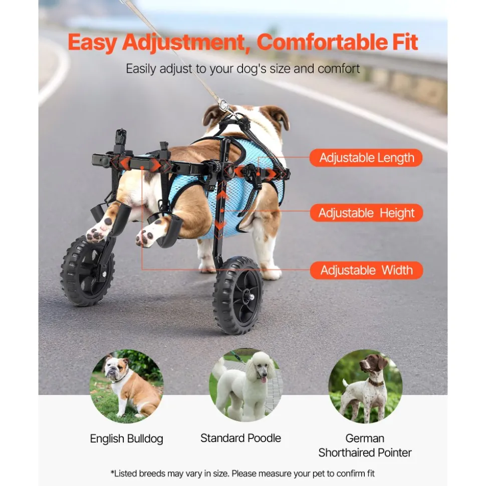 VEVOR Dog Wheelchair for Back Legs, Adjustable 2 Wheels Pet Wheelchair, Lightweight Dog Cart with Shock-Absorbing Wheels, Mobility Support Wheel Chair for Disabled Injured Dogs up to 22lbs, Medium