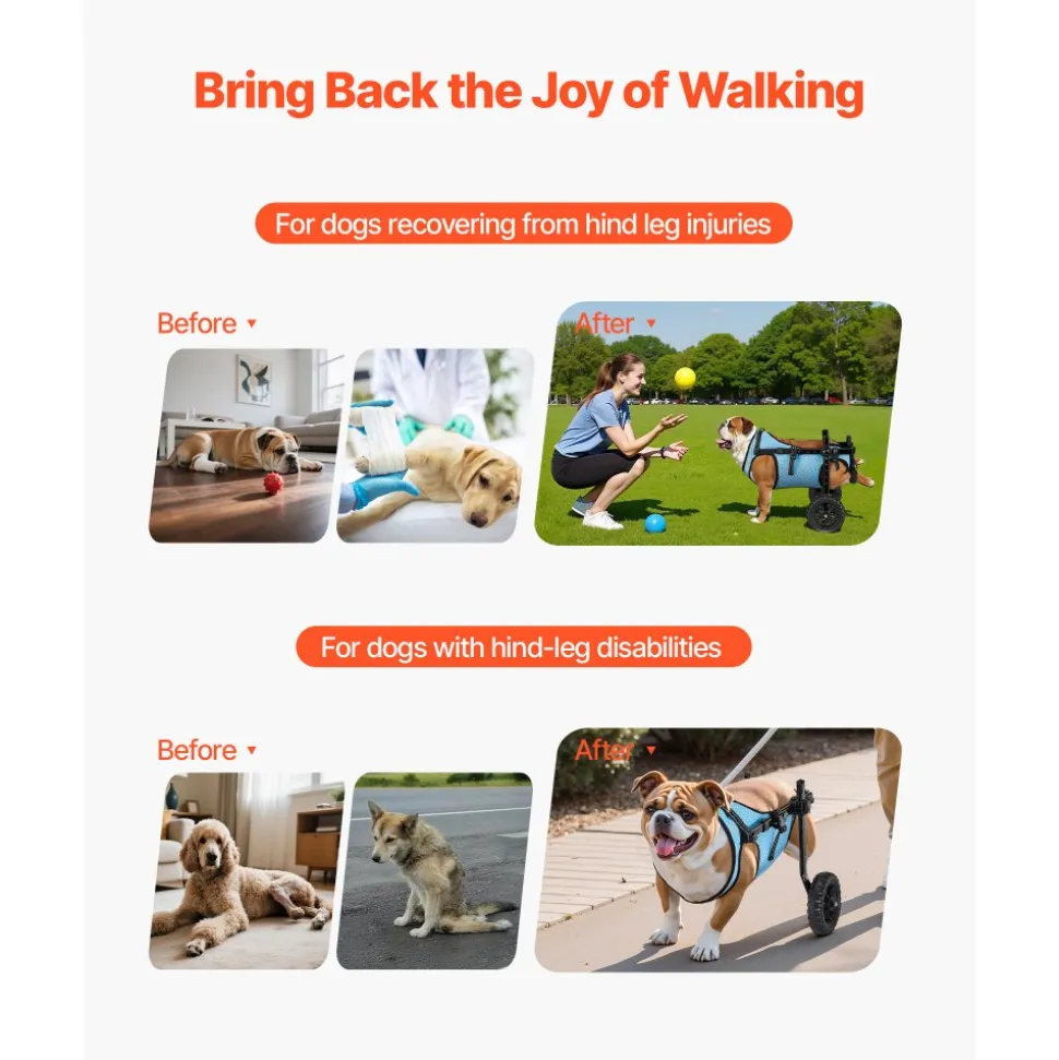 VEVOR Dog Wheelchair for Back Legs, Adjustable 2 Wheels Pet Wheelchair, Lightweight Dog Cart with Shock-Absorbing Wheels, Mobility Support Wheel Chair for Disabled Injured Dogs up to 22lbs, Medium