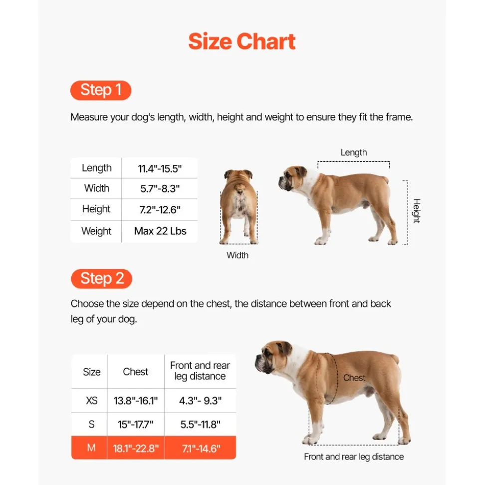 VEVOR Dog Wheelchair for Back Legs, Adjustable 2 Wheels Pet Wheelchair, Lightweight Dog Cart with Shock-Absorbing Wheels, Mobility Support Wheel Chair for Disabled Injured Dogs up to 22lbs, Medium