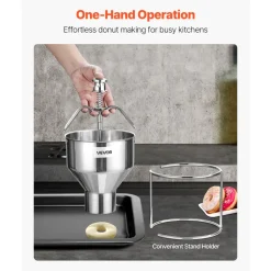 VEVOR Donut Depositor, Large Capacity Manual Donuts Dropper, 304 Stainless Steel Commercial Batter Dispenser, 6 Thicknesses Adjustment Doughnut Hopper with Stand, For Restaurant Cafe Bakery Kitchen