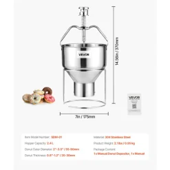 VEVOR Donut Depositor, Large Capacity Manual Donuts Dropper, 304 Stainless Steel Commercial Batter Dispenser, 6 Thicknesses Adjustment Doughnut Hopper with Stand, For Restaurant Cafe Bakery Kitchen