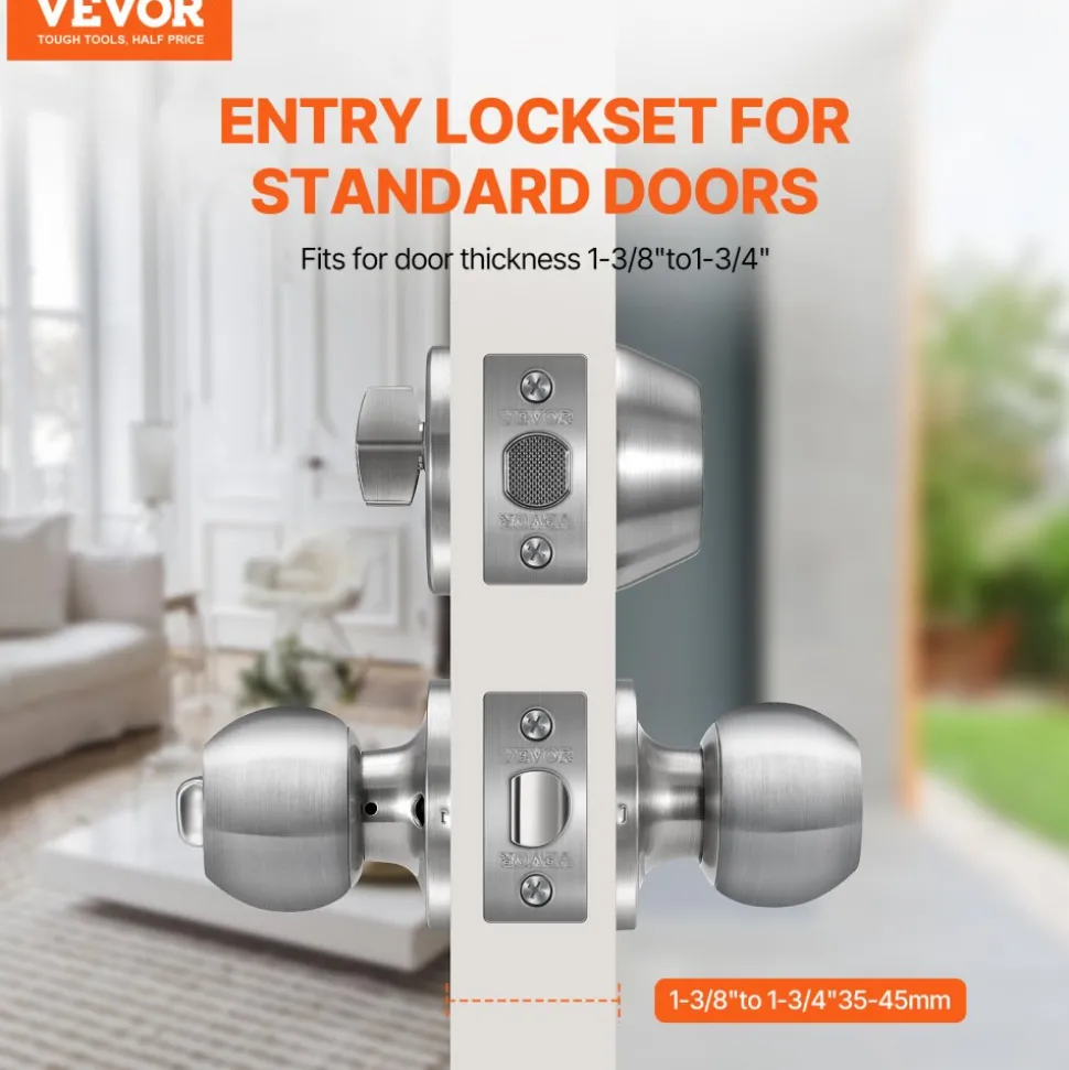 VEVOR Door Knob and Deadbolt Set, Satin Nickel Entry Door Knob and Single Cylinder Deadbolt Combo Pack, Fit for 1-3/8" to 1-3/4" Door Thickness, Door Lockset with Deadbolt for Entrance and Front Door