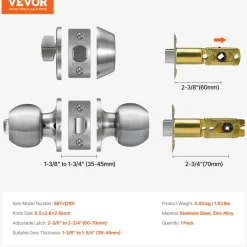 VEVOR Door Knob and Deadbolt Set, Satin Nickel Entry Door Knob and Single Cylinder Deadbolt Combo Pack, Fit for 1-3/8