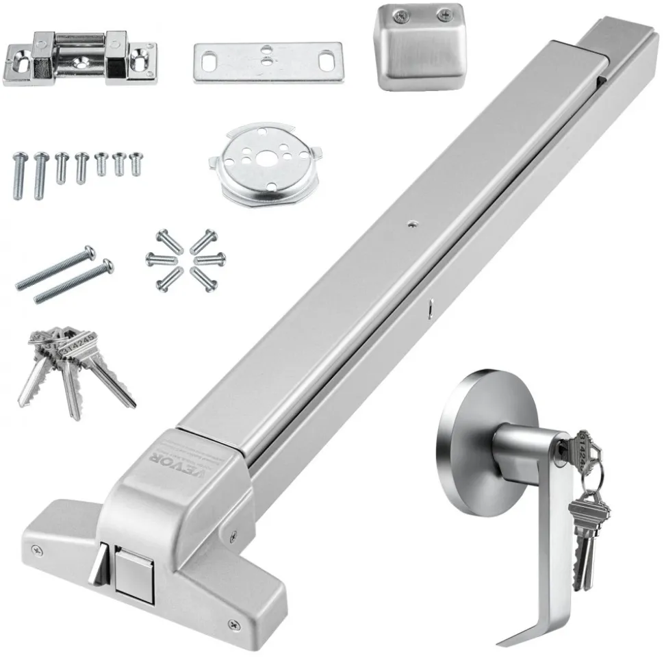 VEVOR Door Push Bar Panic Exit Device, 31” Stainless Steel Commercial Emergency Exit Door Push Bar with Exterior Lever and 3 Keys, Emergency Exit Door Hardware for 30"-36" Metal Wood Door