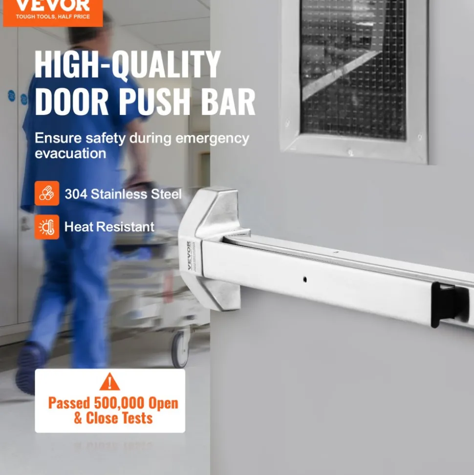 VEVOR Door Push Bar Panic Exit Device, 31” Stainless Steel Commercial Emergency Exit Door Push Bar with Exterior Lever and 3 Keys, Emergency Exit Door Hardware for 30"-36" Metal Wood Door