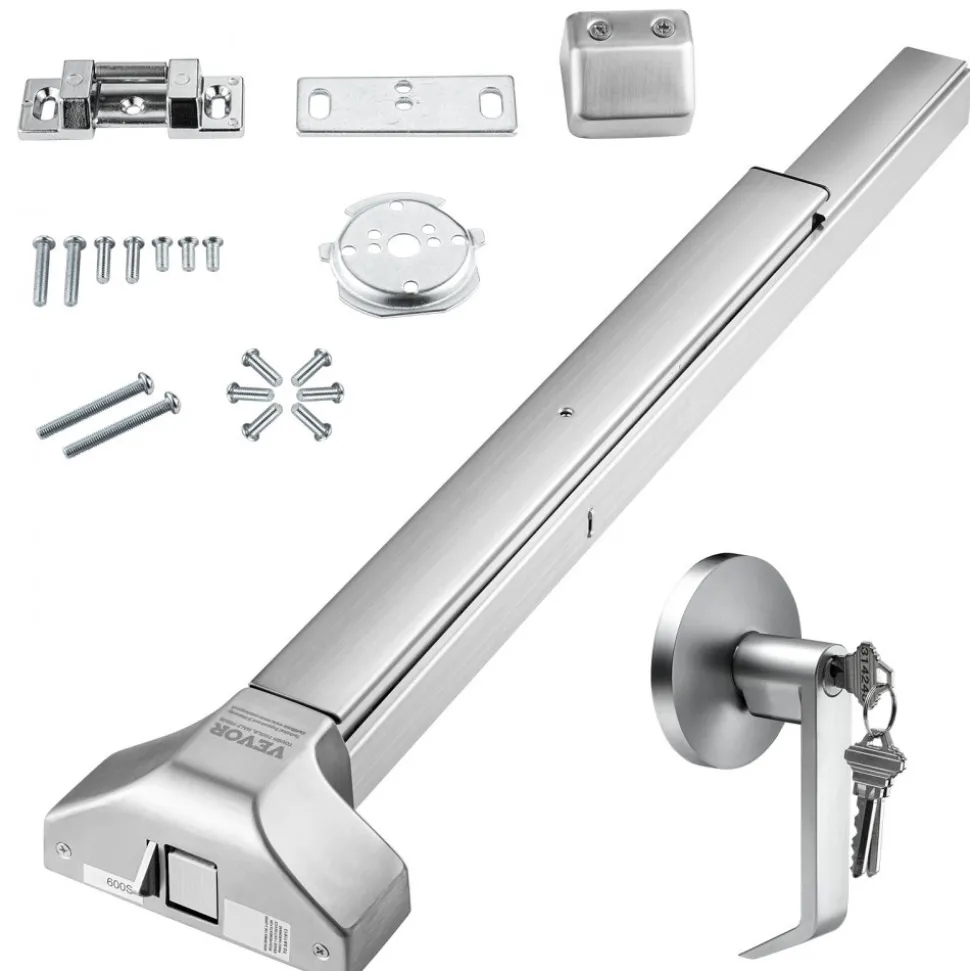 VEVOR Door Push Bar Panic Exit Device, 31” Stainless Steel Commercial Emergency Exit Door Push Bar with Exterior Lever and 3 Keys, Emergency Exit Door Hardware for 30"-36" Metal Wood Door