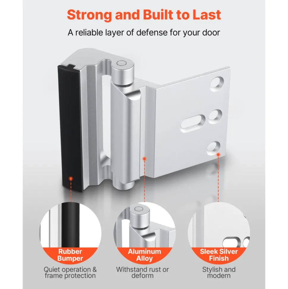 VEVOR Door Reinforcement Lock, 2 Pack Home Security Door Lock, with 3 Inch Stop Withstand 800 lbs of Force, with 8 Screws, for Inward-Opening, Aluminum Alloy, Add Extra High Security to Your Home