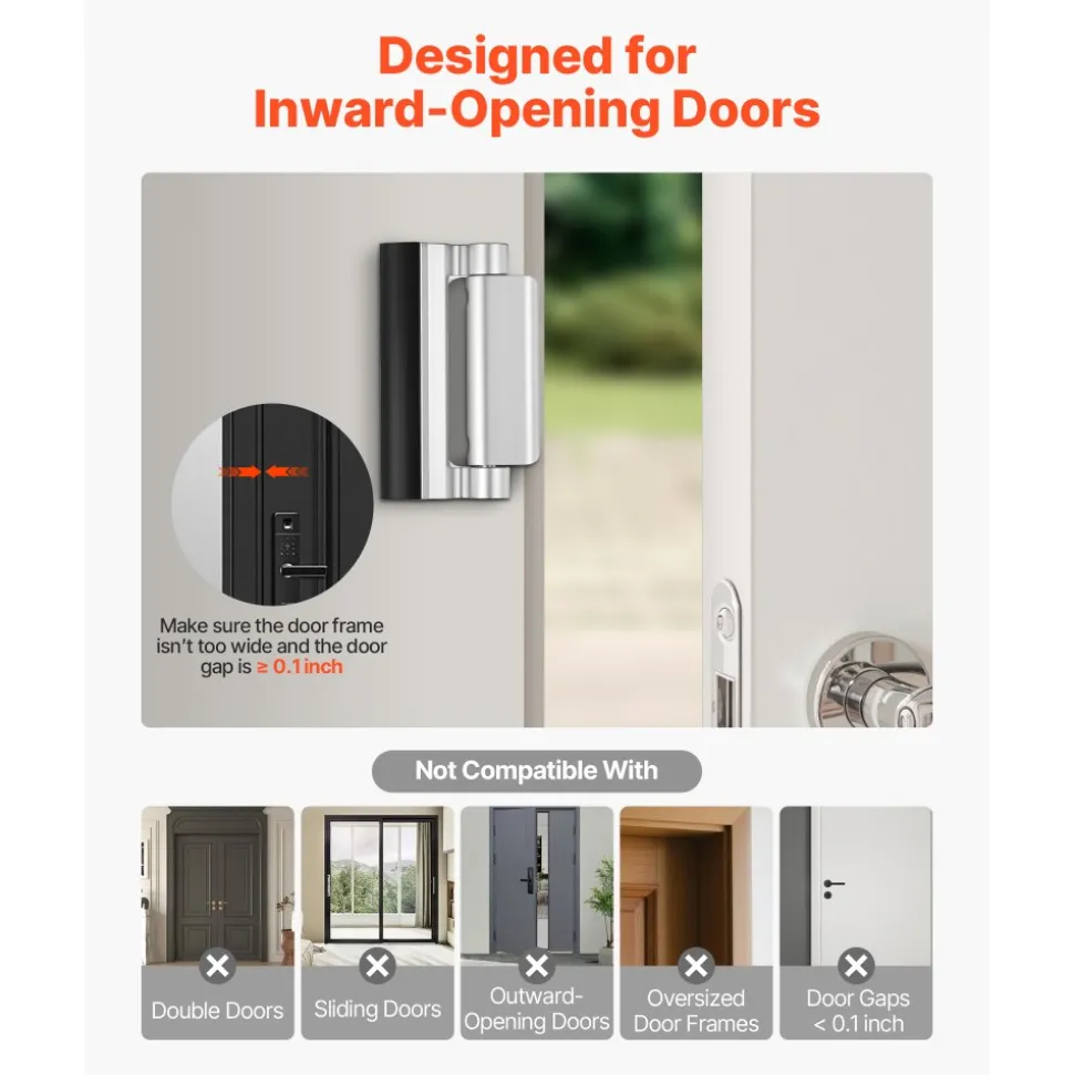 VEVOR Door Reinforcement Lock, 2 Pack Home Security Door Lock, with 3 Inch Stop Withstand 800 lbs of Force, with 8 Screws, for Inward-Opening, Aluminum Alloy, Add Extra High Security to Your Home