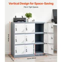 VEVOR 9 Doors Metal Locker, Lockable Steel Storage Cabinet, 66 lbs Loading Capacity, 2 Keys for Each Door, 3 Tiers Employee Lockers for Office, School, Gym, Easy Assembly, 35.4 x 17.7 x 37 in, Gray