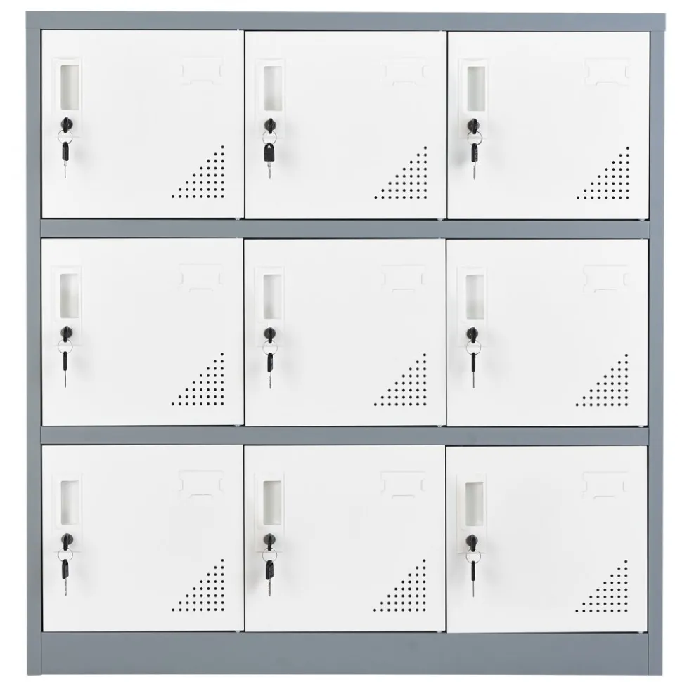 VEVOR 9 Doors Metal Locker, Lockable Steel Storage Cabinet, 66 lbs Loading Capacity, 2 Keys for Each Door, 3 Tiers Employee Lockers for Office, School, Gym, Easy Assembly, 35.4 x 17.7 x 37 in, Gray