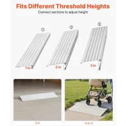 VEVOR Door Threshold Ramp, 3 inch Rise, Aluminum Alloy Threshold Ramp Rated 800 lbs Load Capacity, Handicap Ramps for Home Steps for Wheelchair, Scooters, Power Chairs, Walkers, Bicycle, Tricycle