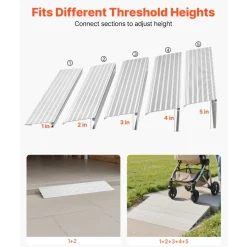 VEVOR Door Threshold Ramp, 5 inch Rise, Aluminum Alloy Threshold Ramp Rated 800 lbs Load Capacity, Handicap Ramps for Home Steps for Wheelchair, Scooters, Power Chairs, Walkers, Bicycle, Tricycle