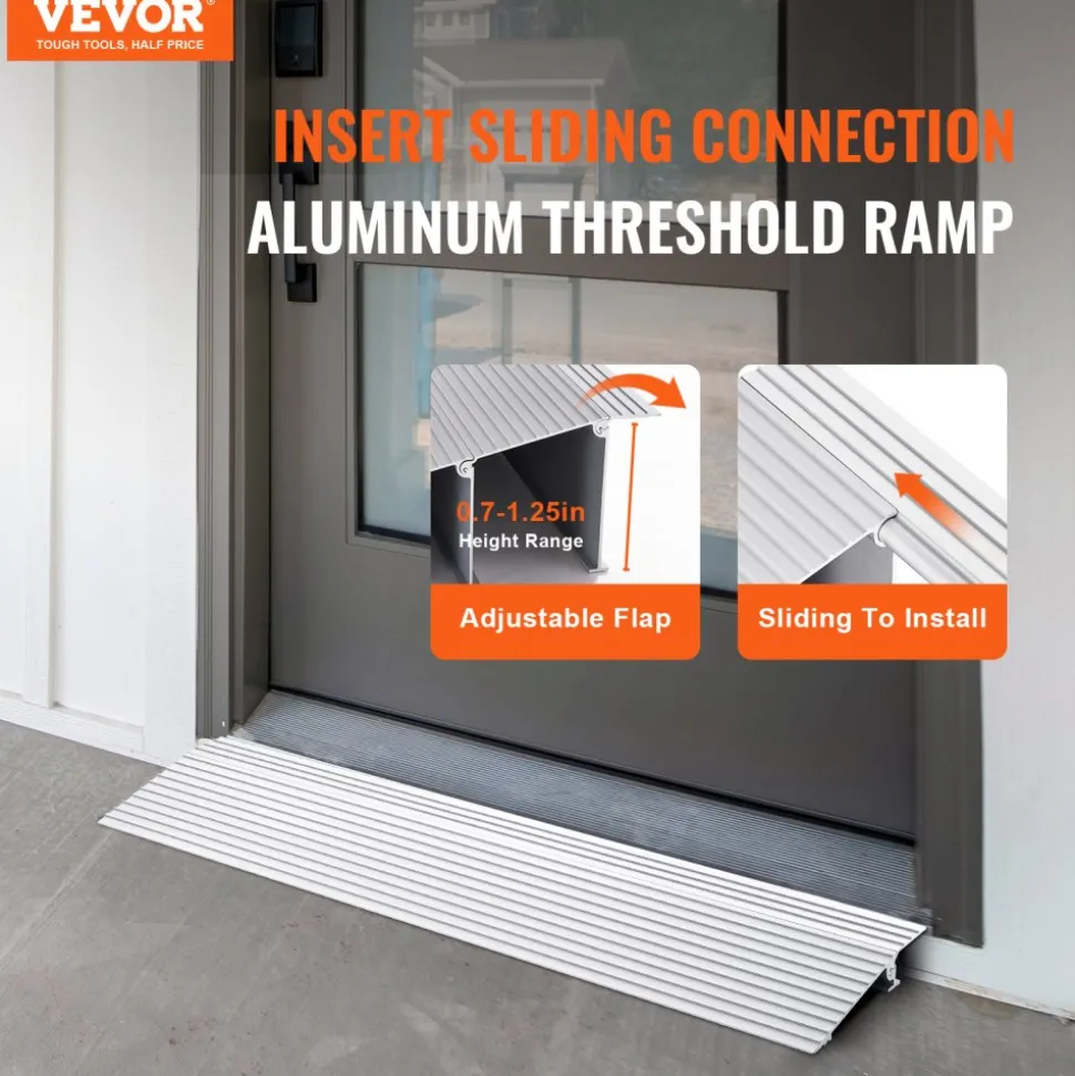 VEVOR Door Threshold Ramp, 1" Rise, 800 lbs Load Capacity, Door Ramp for Wheelchairs, Aluminum Threshold Ramp for Doorways, Adjustable Modular Threshold Ramp for Wheelchairs, Scooters, Power Chairs