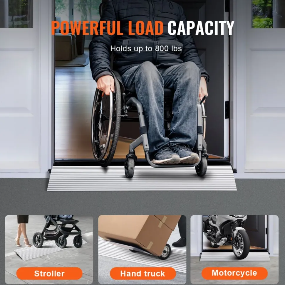 VEVOR Door Threshold Ramp, 1" Rise, 800 lbs Load Capacity, Door Ramp for Wheelchairs, Aluminum Threshold Ramp for Doorways, Adjustable Modular Threshold Ramp for Wheelchairs, Scooters, Power Chairs