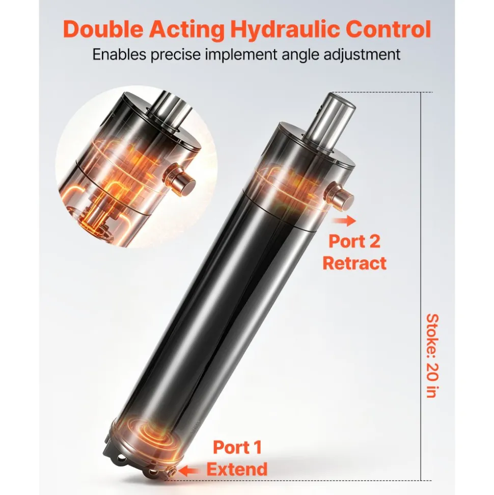 VEVOR Double Acting Hydraulic Cylinder, 5" Bore x 20" Stroke, Max 4500PSI Hydraulic Cylinder, Heavy-Duty Welded Cross Tube Cylinders with 0.63" Pin Hole & SAE #6 Port for Agricultural Machinery