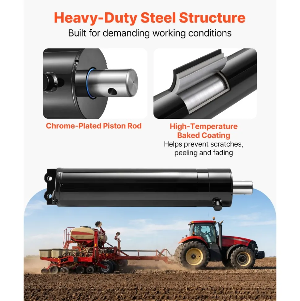 VEVOR Double Acting Hydraulic Cylinder, 5" Bore x 20" Stroke, Max 4500PSI Hydraulic Cylinder, Heavy-Duty Welded Cross Tube Cylinders with 0.63" Pin Hole & SAE #6 Port for Agricultural Machinery