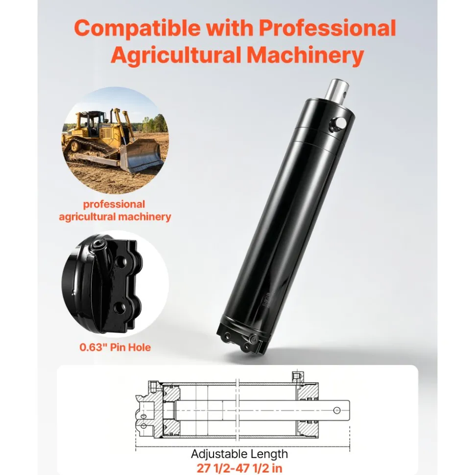 VEVOR Double Acting Hydraulic Cylinder, 5" Bore x 20" Stroke, Max 4500PSI Hydraulic Cylinder, Heavy-Duty Welded Cross Tube Cylinders with 0.63" Pin Hole & SAE #6 Port for Agricultural Machinery