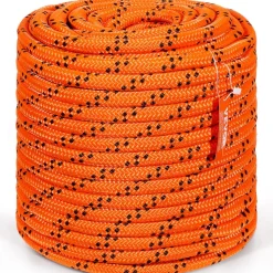 VEVOR Double Braided Polyester Rope, 3/4 in x 220 ft, 24 Strands, 12700 LBS Breaking Strength Outdoor Rope, Arborist Rigging Rope for Rock Hiking Camping Swing Rappelling Rescue, Orange/Black