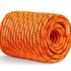 VEVOR Double Braided Polyester Rope, 3/4 in x 220 ft, 24 Strands, 12700 LBS Breaking Strength Outdoor Rope, Arborist Rigging Rope for Rock Hiking Camping Swing Rappelling Rescue, Orange/Black