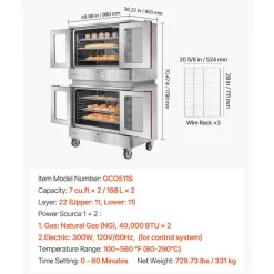 VEVOR Double Deck Gas Convection Oven, 14 cu.ft Full-Size Commercial Convection Oven, 40,000 BTU x 2 Powerful Burners, Natural Gas Commercial Ovens with Two Fan Modes, for Bakery, Restaurant & Kitchen