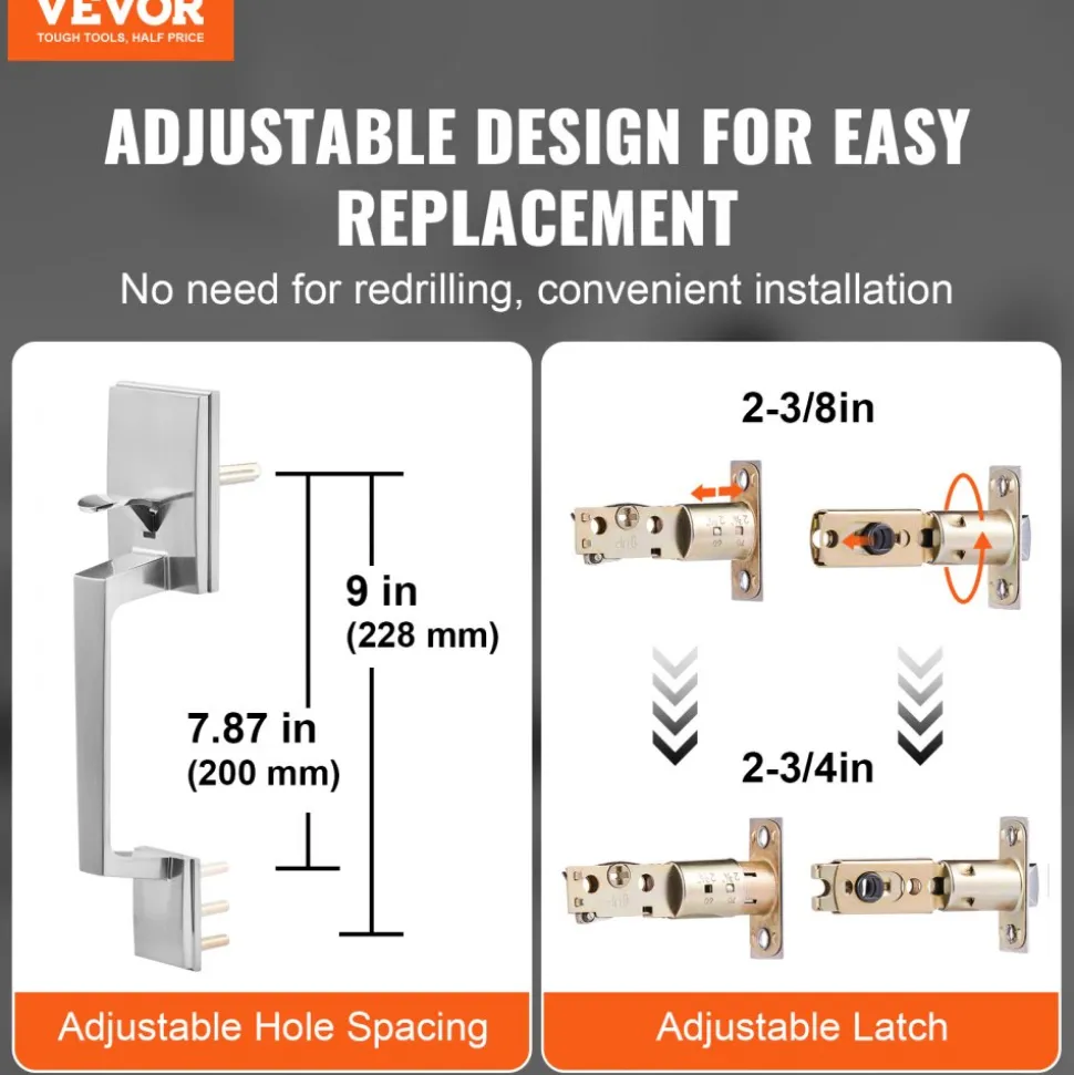 VEVOR Double Door Handle Set, Double Door Lock Set with Reversible Handle Lever, Satin Nickel Square Door Lever, Heavy Duty Double Front Door Handle Set with Dummy, for Front Door or Office Door