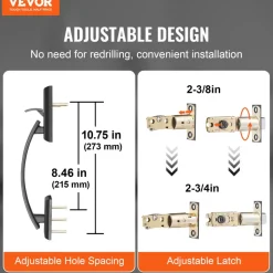 VEVOR Double Door Handle Set, Matte Black Arched Door Lever, Double Front Door Handle Set with Reversible Handle Lever, Heavy Duty Double Door Lock Set with Dummy, for Office Door or Front Door