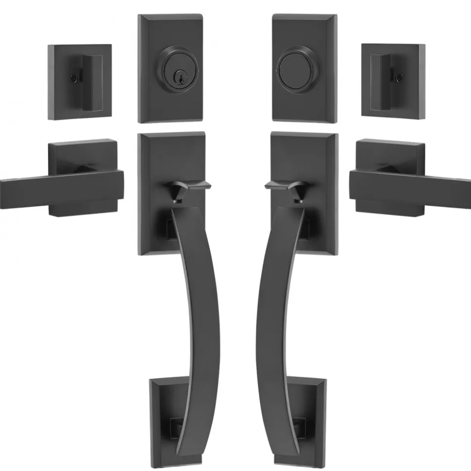 VEVOR Double Door Handle Set, Matte Black Arched Door Lever, Double Front Door Handle Set with Reversible Handle Lever, Heavy Duty Double Door Lock Set with Dummy, for Office Door or Front Door