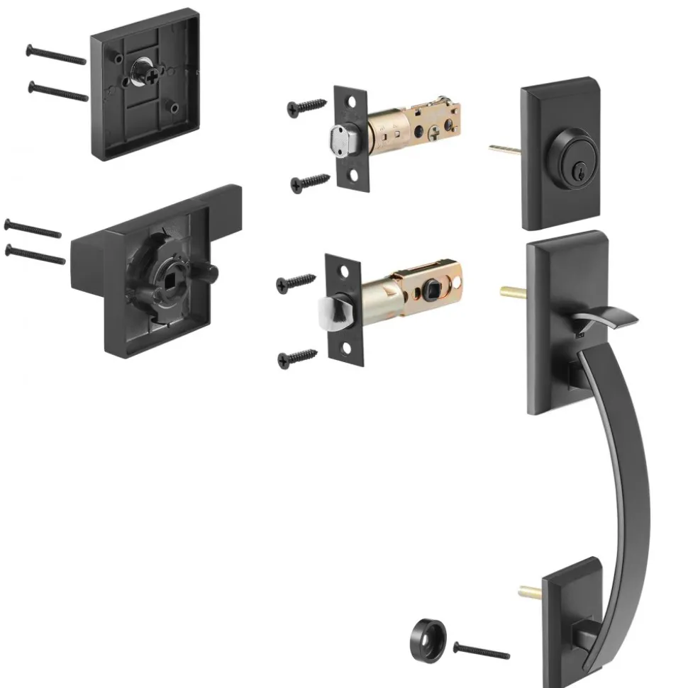 VEVOR Double Door Handle Set, Matte Black Arched Door Lever, Double Front Door Handle Set with Reversible Handle Lever, Heavy Duty Double Door Lock Set with Dummy, for Office Door or Front Door