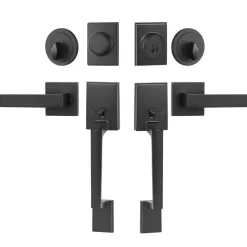 VEVOR Double Door Handle Set, Matte Black Square Door Lever, Double Front Door Handle Set with Reversible Handle Lever, Heavy Duty Double Door Lock Set with Dummy, for Office Door or Front Door