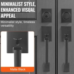 VEVOR Double Door Handle Set, Matte Black Square Door Lever, Double Front Door Handle Set with Reversible Handle Lever, Heavy Duty Double Door Lock Set with Dummy, for Office Door or Front Door