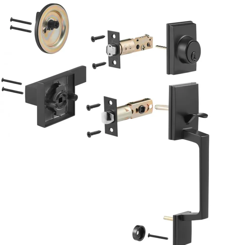 VEVOR Double Door Handle Set, Matte Black Square Door Lever, Double Front Door Handle Set with Reversible Handle Lever, Heavy Duty Double Door Lock Set with Dummy, for Office Door or Front Door