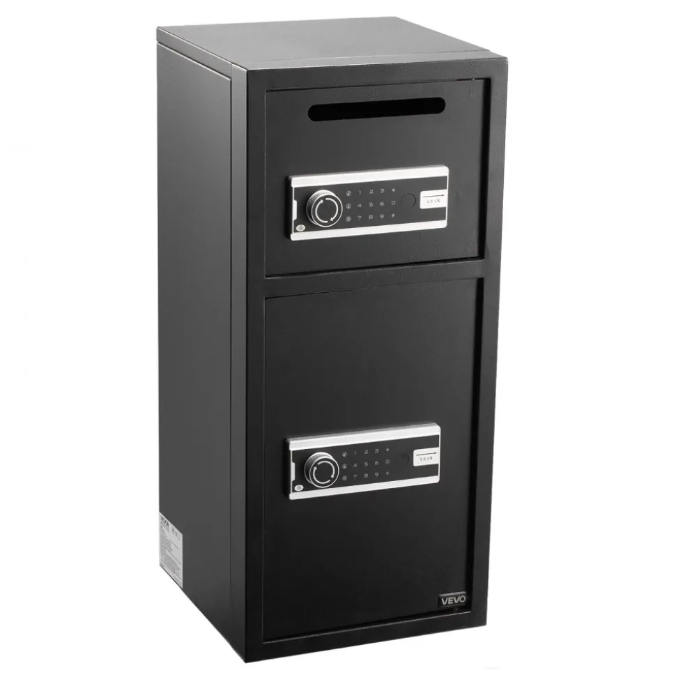 VEVOR Double Door Safe Box, 3.3 Cu. Ft, Heavy Duty Home Safe with Electronic Keypad, Anti-Theft, Digital Safety Lock Box with Key, Drop Slot, for Money, Firearm, Jewelry, Document, Valuables, Black