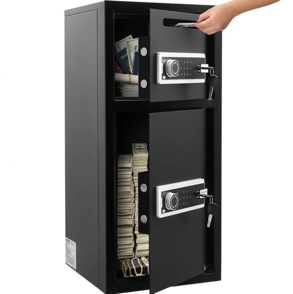 VEVOR Double Door Safe Box, 3.3 Cu. Ft, Heavy Duty Home Safe with Electronic Keypad, Anti-Theft, Digital Safety Lock Box with Key, Drop Slot, for Money, Firearm, Jewelry, Document, Valuables, Black