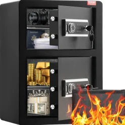 VEVOR Double Doors 3.5 cu.ft Safe Box with Key Lock & Password, Safe Lock Box with Fireproof Bag, Key Rack, LED Light and 2 Height Adjustable and Removable Divider for Money, Documents, Jewelry and Valuables, Black